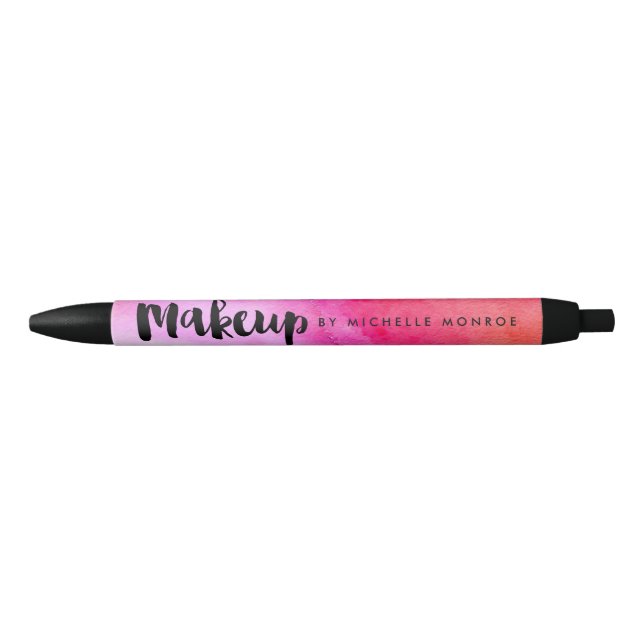Bold Pink Watercolors Makeup Artist Personalized Black Ink Pen (Front)