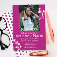 Bold Pink, White Flowers Sweet 16 Birthday