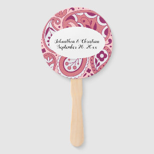 Bold Pink White Paisley Design Tear Drops Oval Hand Fan