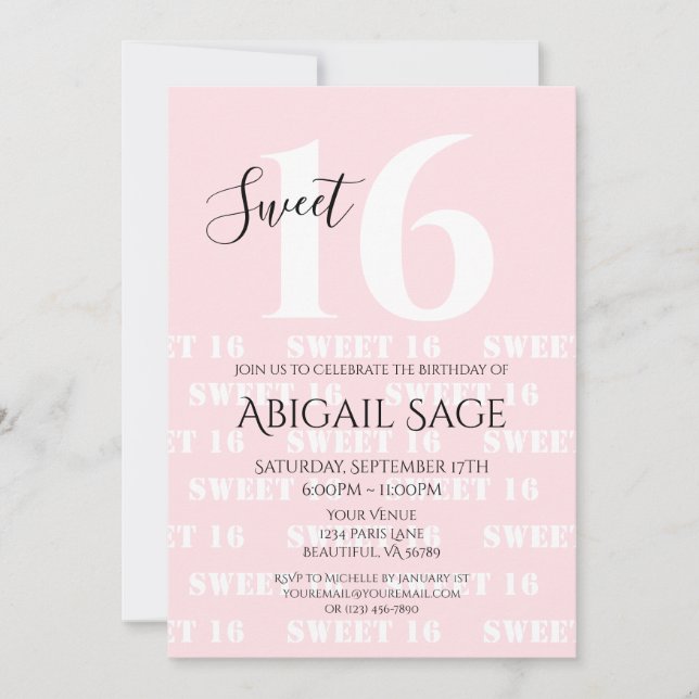 Bold Pink, White Personalized Photo Sweet Sixteen Invitation (Front)