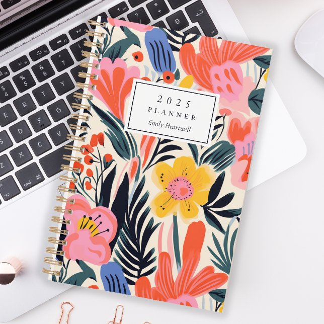 Bold Pink Yellow Floral Pattern Personalized 2025 Planner (Creator Uploaded)