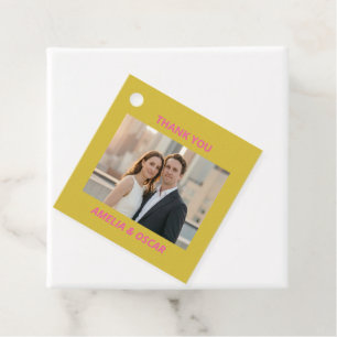 Bold Pink Yellow Photo Wedding Modern Custom Favour Tags