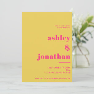 Bold Pink Yellow Typography Modern Wedding Invitation