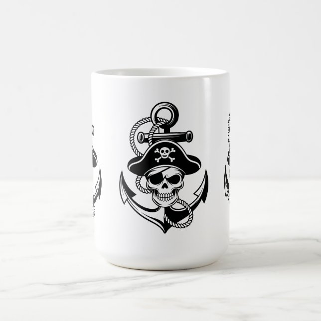 Bold Pirate Skull and Anchor – Nautical Design Coffee Mug (Center)
