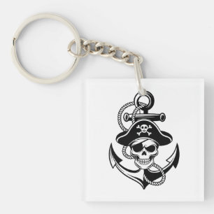 Bold Pirate Skull and Anchor – Nautical Design Keychain