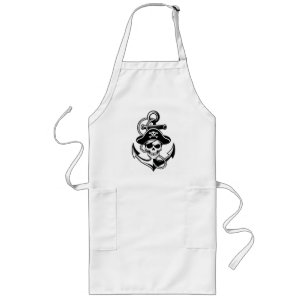 Bold Pirate Skull and Anchor – Nautical Design Long Apron