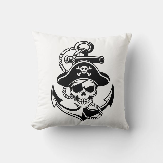 Bold Pirate Skull and Anchor – Nautical Design Throw Pillow (Front)