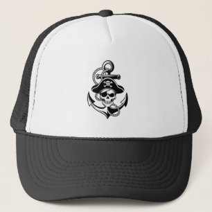 Bold Pirate Skull and Anchor – Nautical Design Trucker Hat