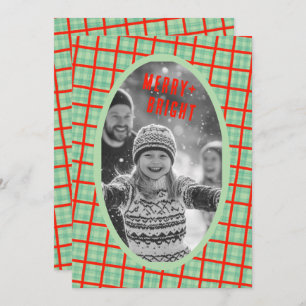 Bold Plaid Gingham Christmas Custom Photo Collage Holiday Card