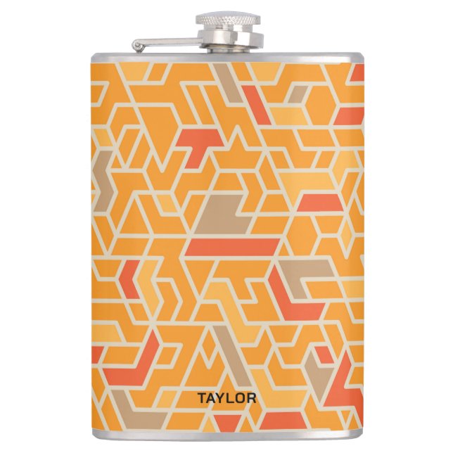 Bold & Playful Modern Geometric Pattern With Name Hip Flask (Front)