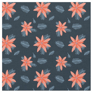 Bold poinsettia flower on navy background holiday fabric
