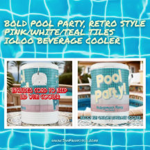 Bold Pool Party, Retro Style Pink/White/Teal Tiles