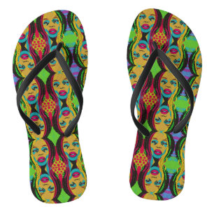 Bold Pop Art-African American Woman With Locs Flip Flops