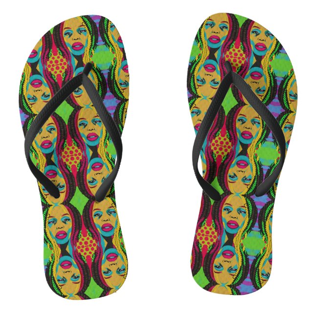 Bold Pop Art-African American Woman With Locs Flip Flops (Footbed)