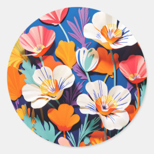 Bold Pop Art California Poppies Classic Round Sticker