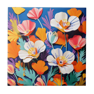 Bold Pop Art California Poppies Tile