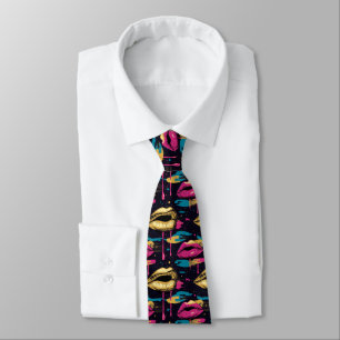 Bold Pop Art Lips Pattern with Vibrant Drips Tie