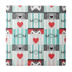 Bold Pop Art Mom with Retro Hearts & Stripes Tile