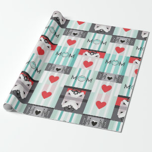 Bold Pop Art Mom with Retro Hearts & Stripes Wrapping Paper