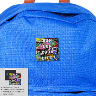 Bold Pop Art Runner Jogger 2 Inch Square Button