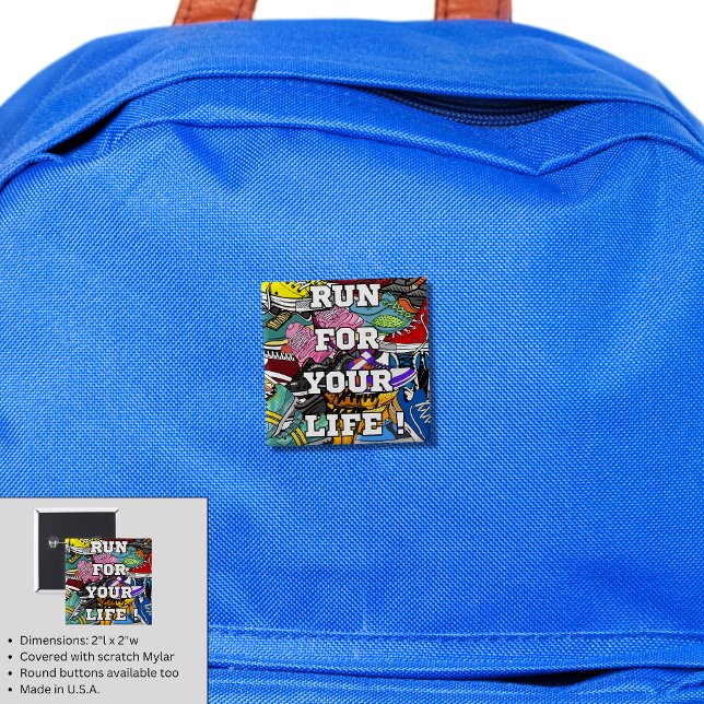 Bold Pop Art Runner Jogger 2 Inch Square Button (Creator Uploaded)