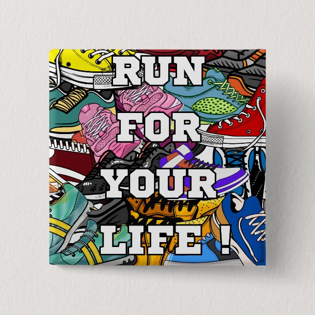 Bold Pop Art Runner Jogger 2 Inch Square Button (Front)