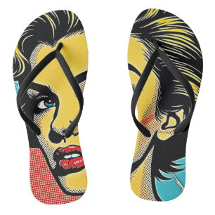 Bold Pop Art Woman Defined Flip Flops