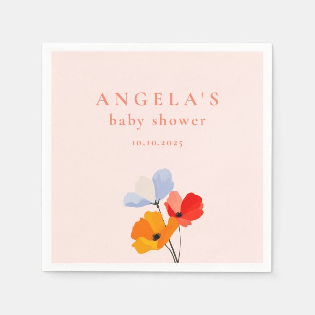 Bold Poppy Floral Baby Shower Napkin (Front)