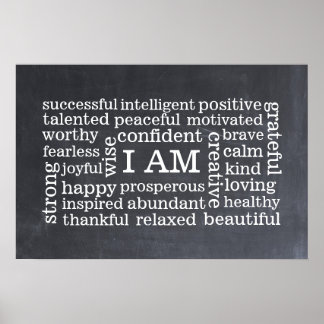 Bold Positive Thinking I AM Affirmations Poster