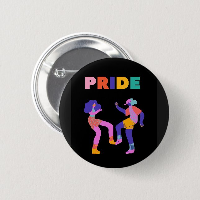 Bold PRIDE Dancing Figures Colourful Tshirt 2 Inch Round Button (Front & Back)