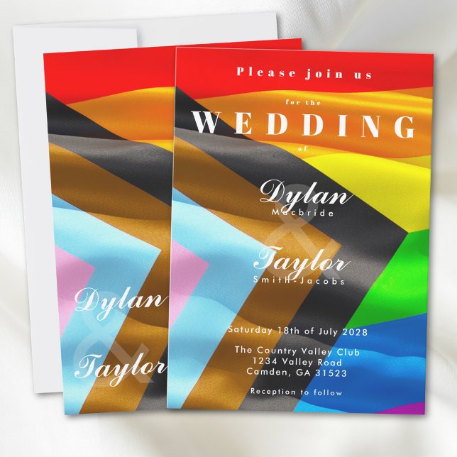 Bold Pride Flag Typography Gay Wedding Invitation (Creator Uploaded)