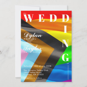 Bold Pride Flag Typography LGBTQ Wedding Invitation
