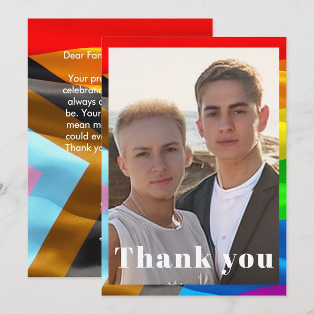 Bold Pride Flag Typography Photo Thank You Card (Front/Back)