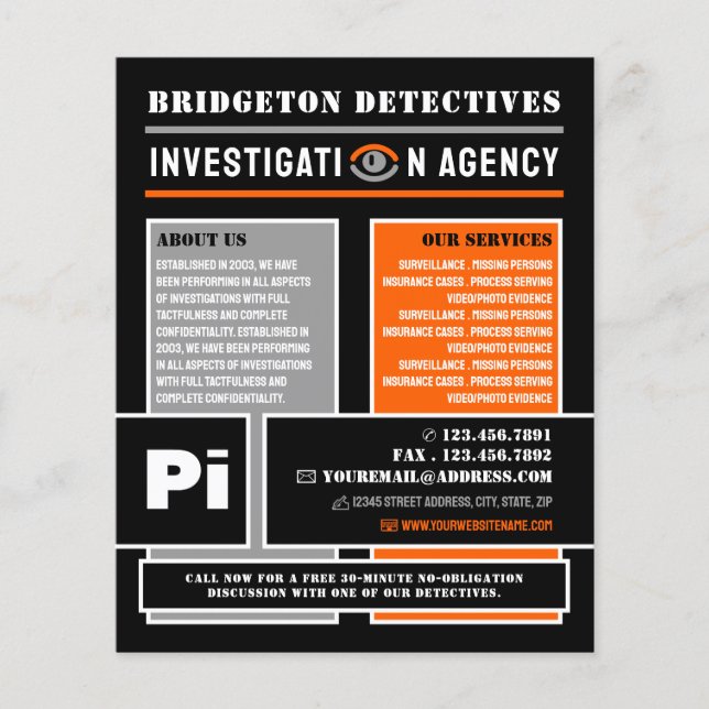 Bold Private Eye, Private Detective Investigator Flyer (Front)