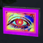 Bold Psychedelic Pop Art Eyes like a Flame Wooden Box Sign<br><div class="desc">A personal favourite is this cool pop art design featuring a psychedelic eye that is burning with vivid colours and seems like there is a flame in the pupil with an orange frame and a purple background. This makes a cool small art addition to your gallery wall or as cool...</div>