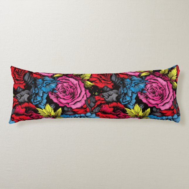Bold Punk Blooms Floral Body Pillow (Front)