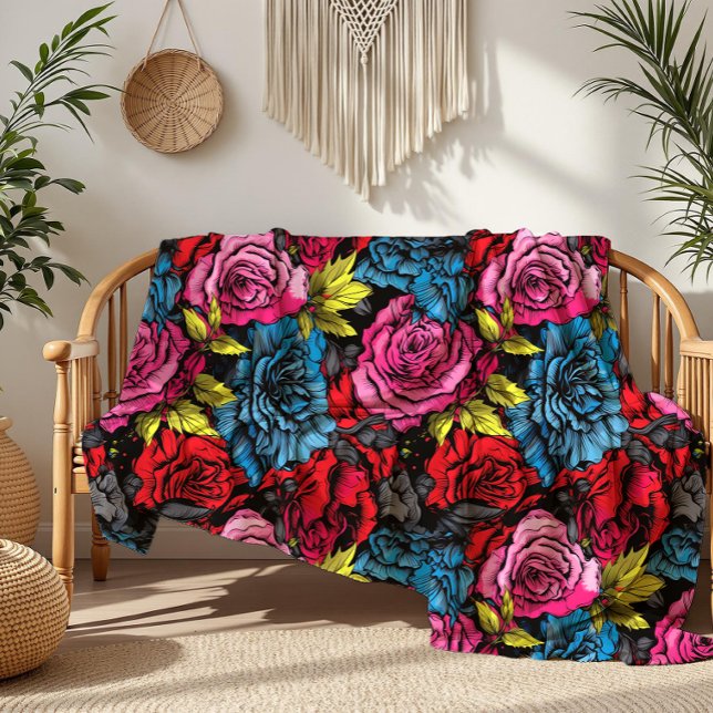 Bold Punk Blooms Floral Fleece Blanket (Creator Uploaded)