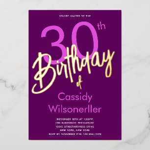 Bold Purple 30th Birthday Gold 
