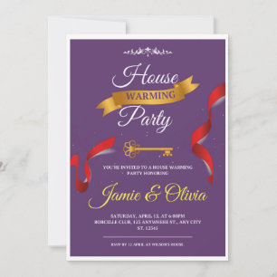 Bold purple and gold housewarming Party Invitation