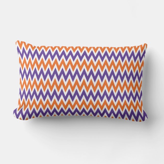 Bold Purple and Orange Chevron Zigzag Pattern Lumbar Pillow (Front)