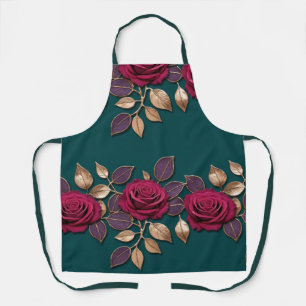Bold Purple And Red Roses With Bronze Leaves Apron