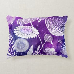 Bold Purple and Violet Wild Flower Art Accent Pillow