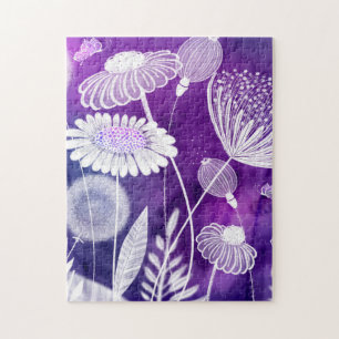 Bold Purple and Violet Wild Flower Art Jigsaw Puzzle