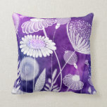 Bold Purple and Violet Wild Flower Art Throw Pillow<br><div class="desc">Large white flower art on a purple/violet wash background.</div>