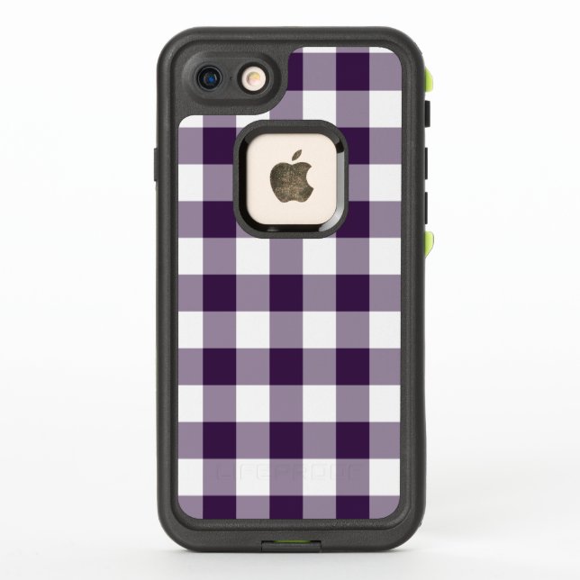 Bold Purple and White Buffalo Plaid LifeProof iPhone Case (Back)