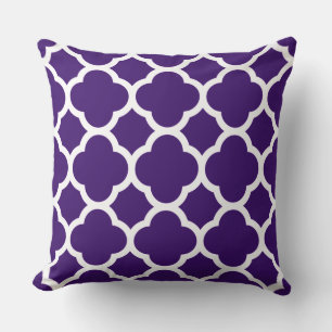 Bold Purple and White Quatrefoil Pattern Throw Pillow
