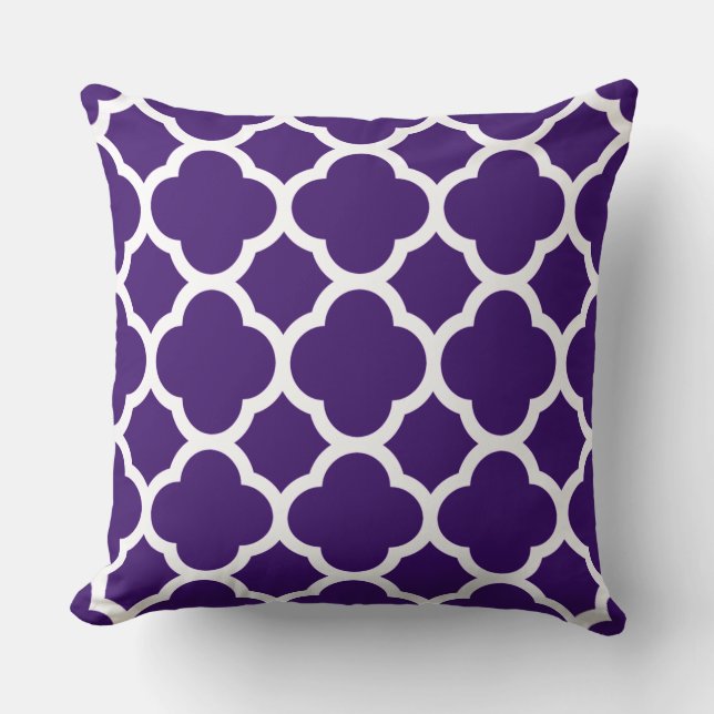 Bold Purple and White Quatrefoil Pattern Throw Pillow (Front)