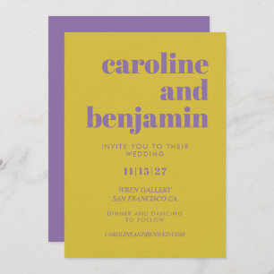 Bold Purple and Yellow Typography Modern Wedding Invitation