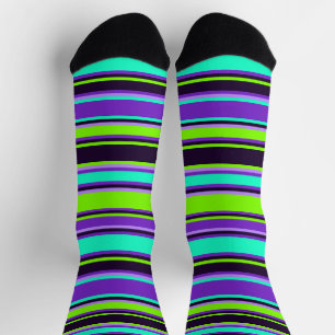 Bold Purple, Aqua, & Chartreuse Crew Socks