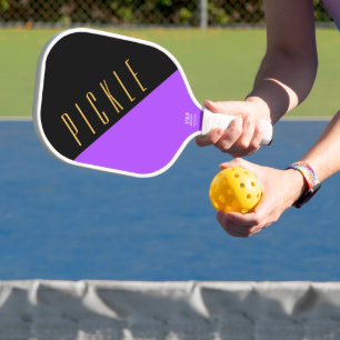 Bold Purple Black Diagonals Fun Cool Motto Text Pickleball Paddle
